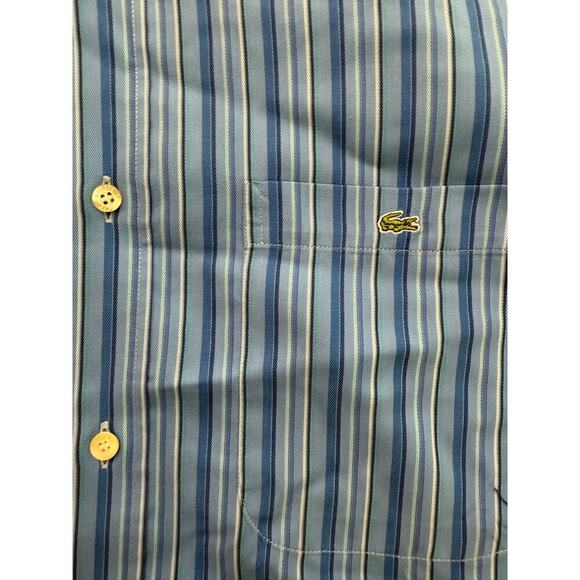 Lacoste Men's Blue Striped Pattern Long Sleeves Button Down Shirt Size 40 - Picture 2 of 6